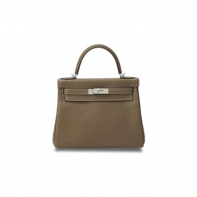 HERMÈS KELLY 25 ELEPHANT GRAY SILVER BUCKLE (25*17*7cm) 